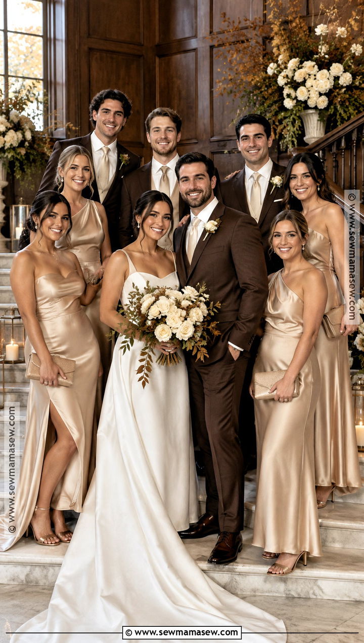 Chocolate Brown and Champagne Fall Wedding Party Attire - 15 fall wedding party attire color palettes ideas