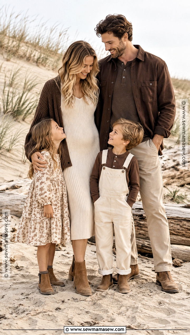 Chocolate Brown and Cream Fall Beach Family Outfit - 15 fall beach photoshoot family outfits