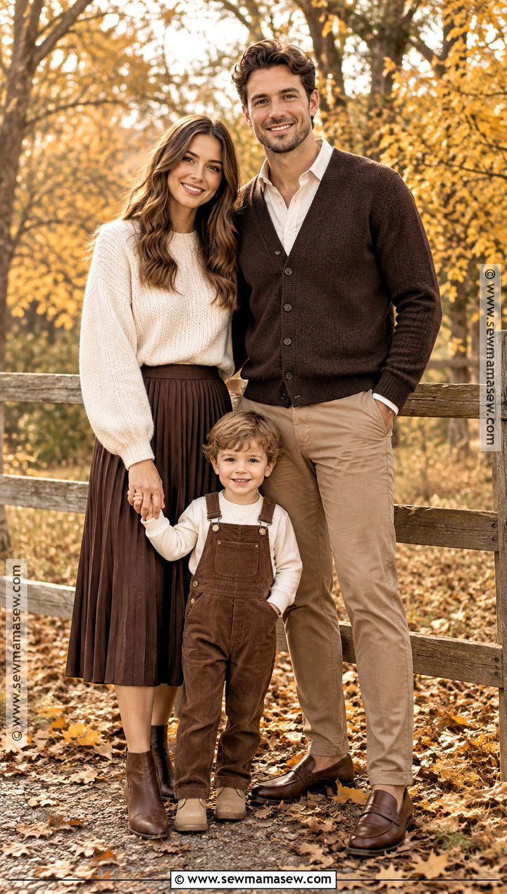 Chocolate Brown and Cream Fall Family Photoshoot Outfit - 15 fall photoshoot outfits family of 3