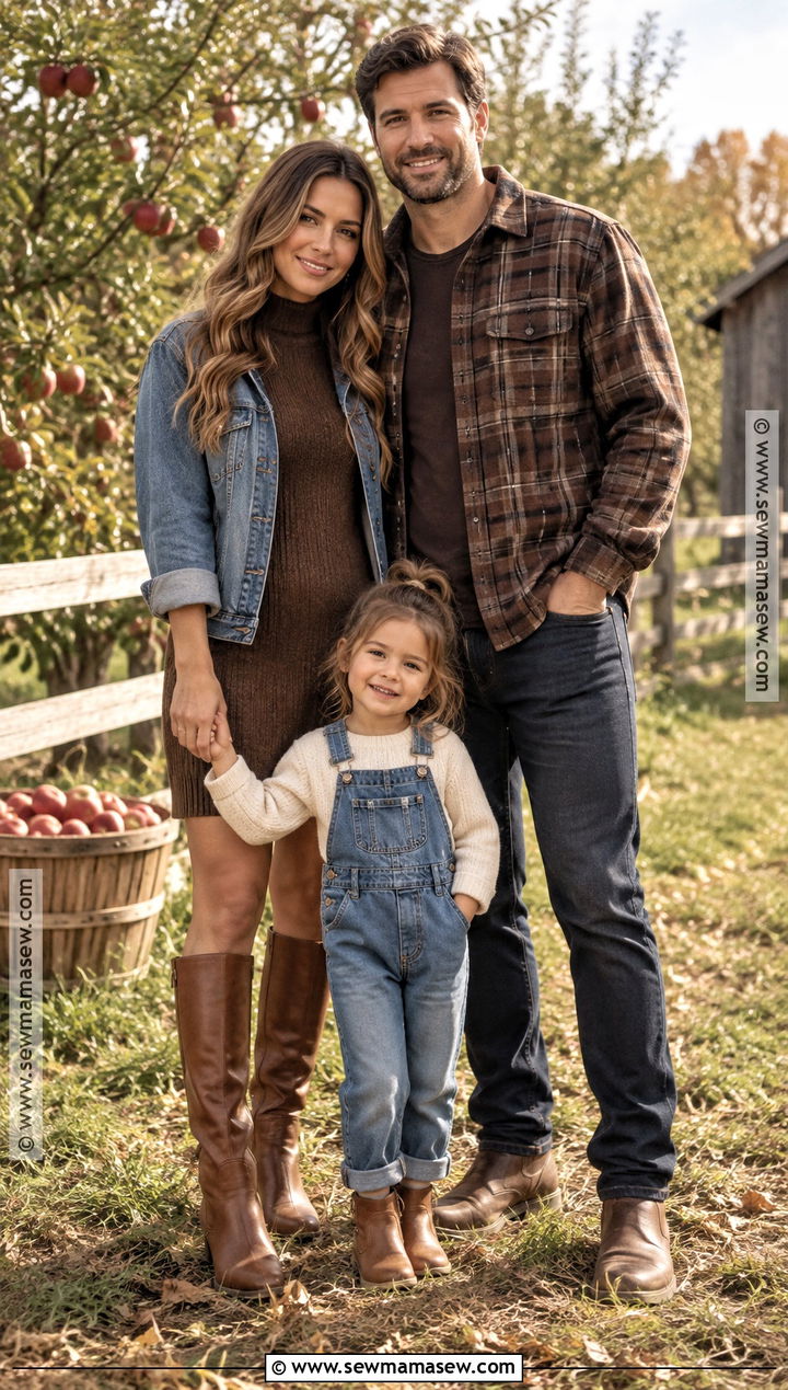 Chocolate Brown and Denim Family of 3 Fall Photo Outfit - 20 family of 3 fall photo outfits