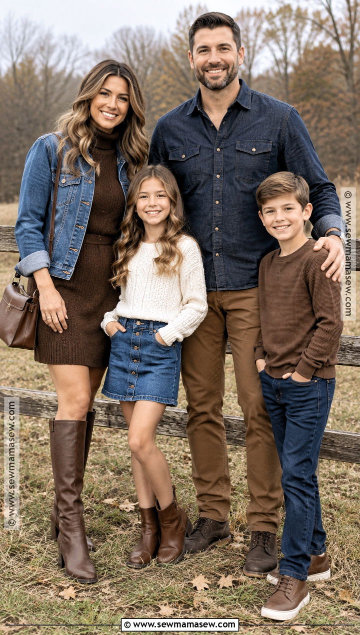 Chocolate Brown and Denim November Family Photo Outfits - 15 november family photos outfits