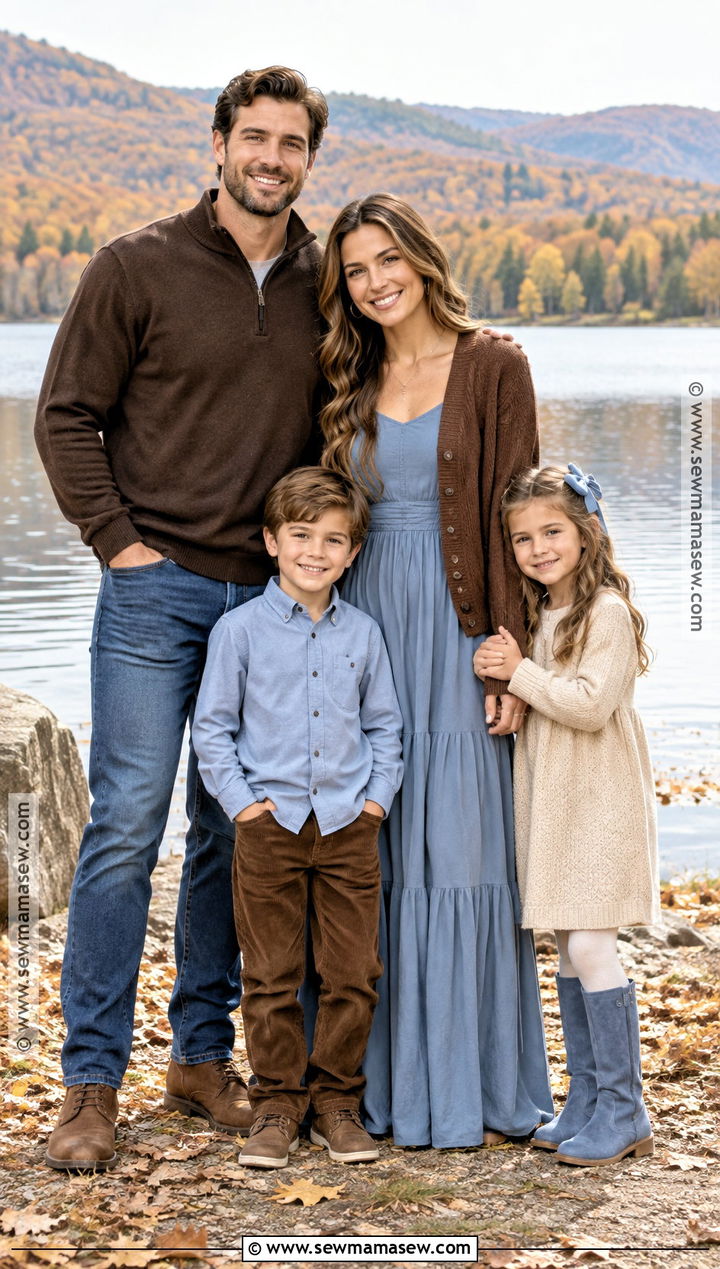 Chocolate Brown and Dusty Blue Fall Family Photo Outfit - 15 fall family of 4 pictures outfits
