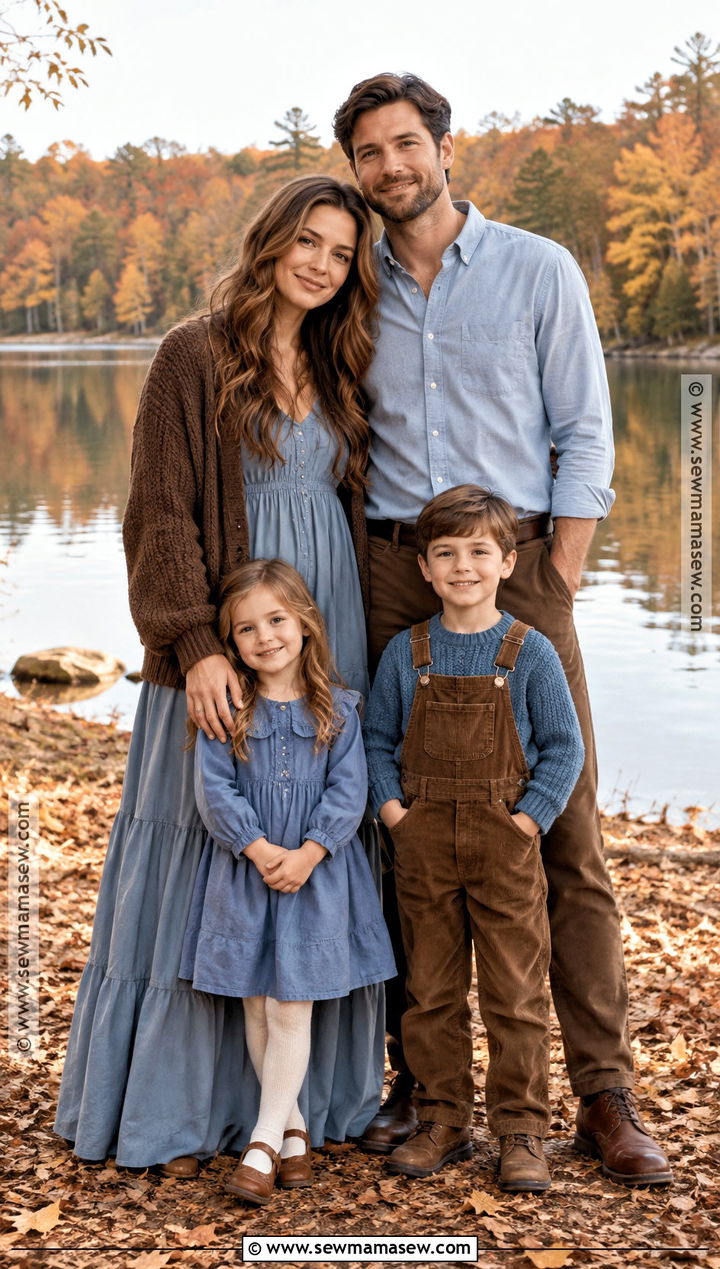 Chocolate Brown and Dusty Blue Fall Family Photo Outfits - 15 fall family shoot outfit ideas