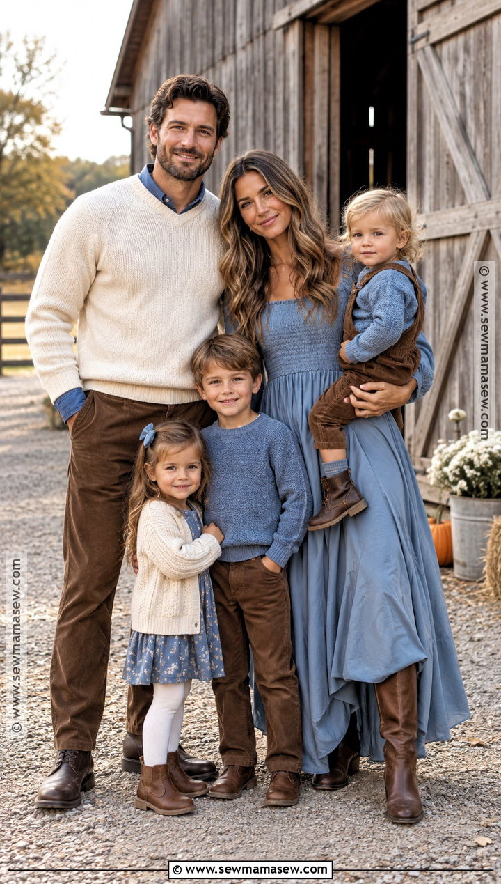 Chocolate Brown and Dusty Blue Family Photo Outfits - 15 fall family photo outfit inspiration ideas
