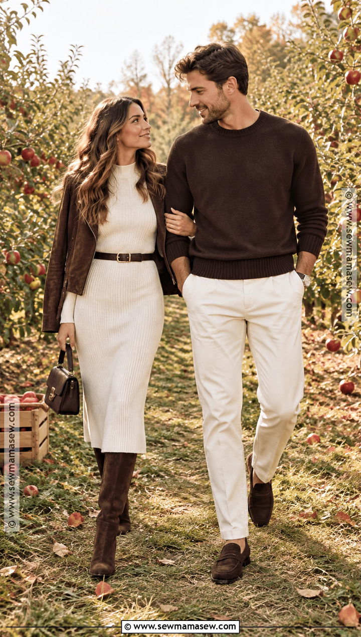 Chocolate Brown and Ivory Fall Couple Photo Outfits - 15 Fall Couple Photo Outfits Color Combos