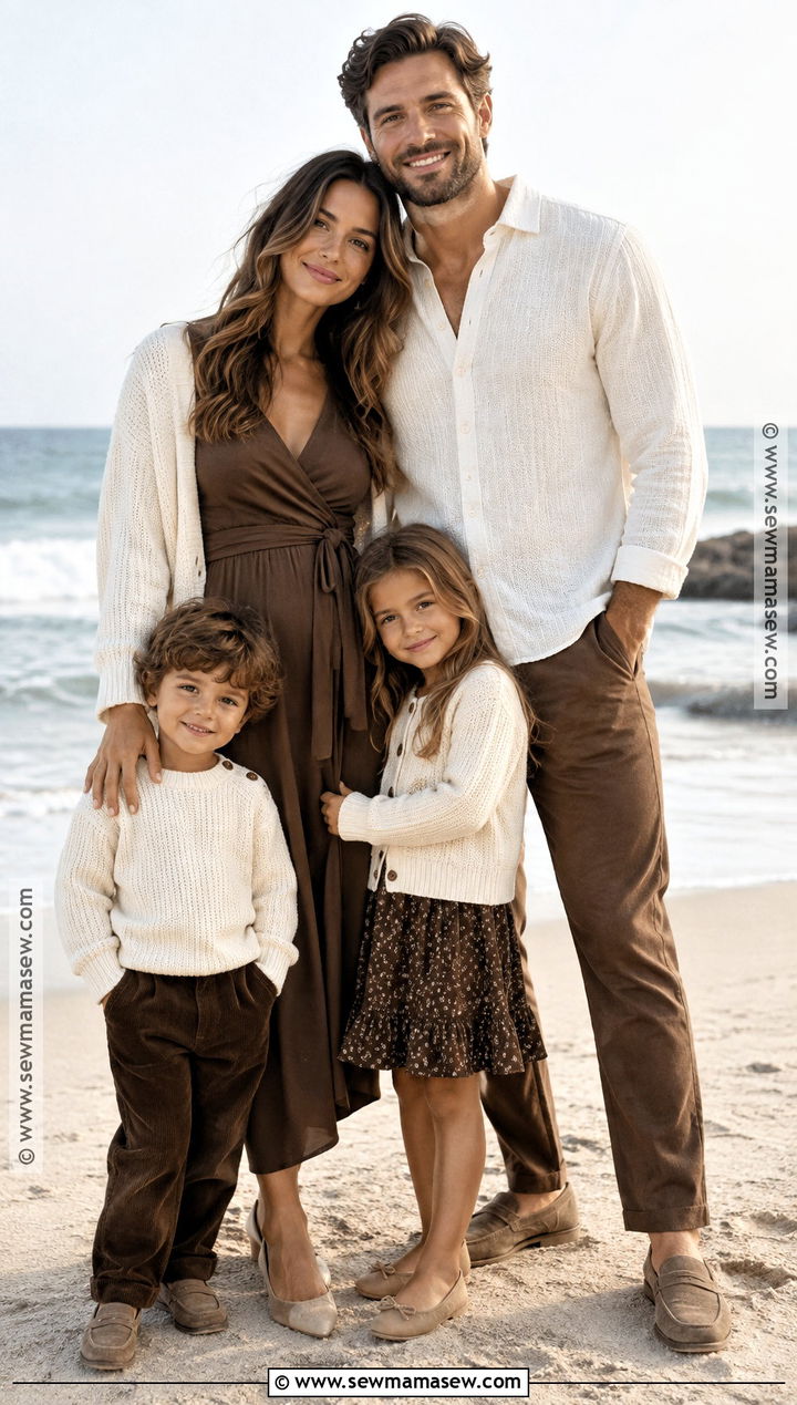 Chocolate Brown and Soft White Fall Beach Family Outfit - 15 fall beach outfits for family pictures