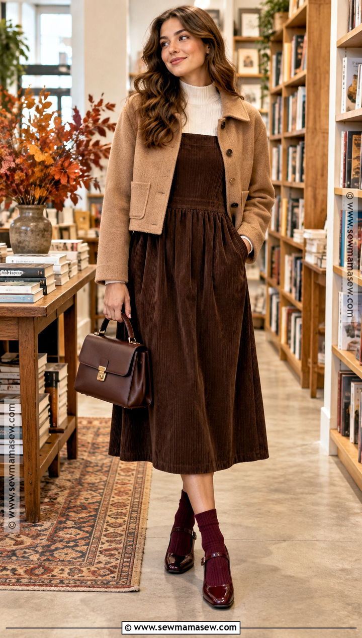 Chocolate Corduroy Dress With Mary Janes - 25 autumn dresses