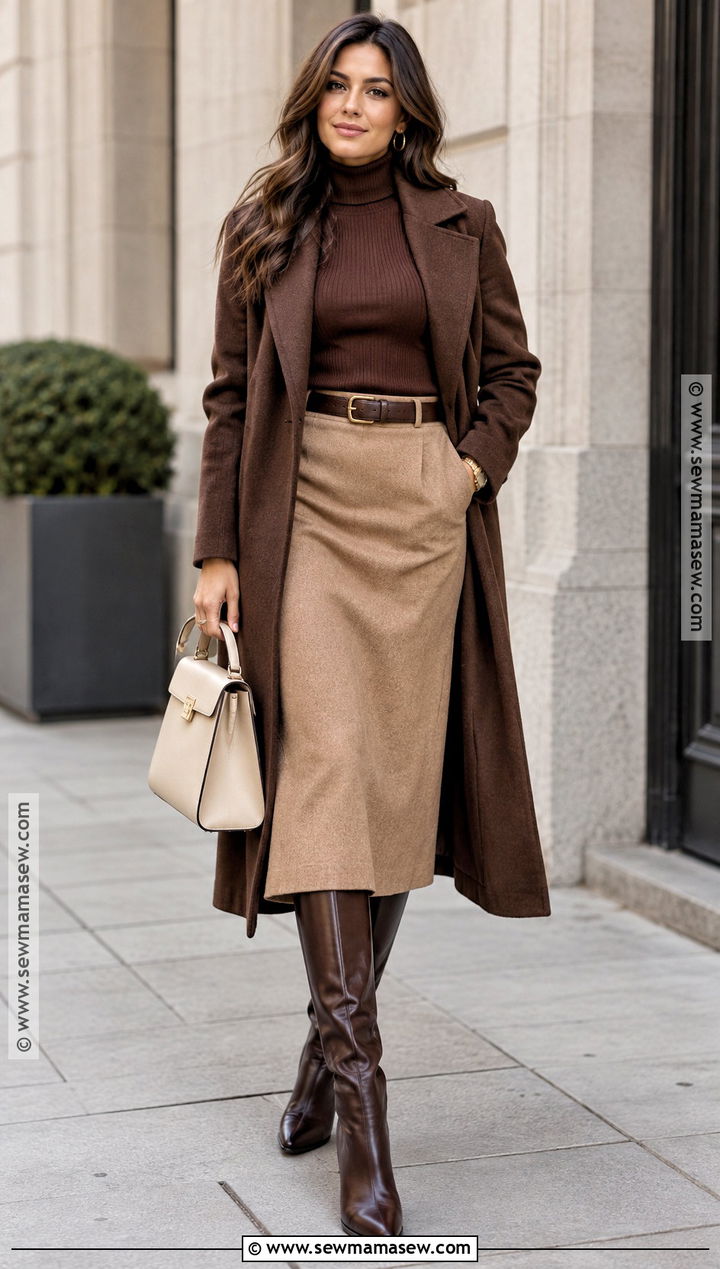 Chocolate Knee High Boots With Monochrome Outfit - 15 autumn knee-high boots
