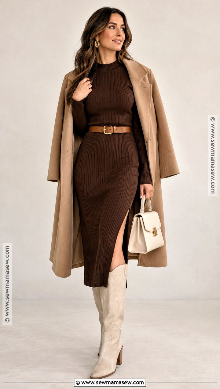 Chocolate Knit Dress With Bone Fall Wedding Cowboy Boots - 15 Fall Wedding Cowboy Boots