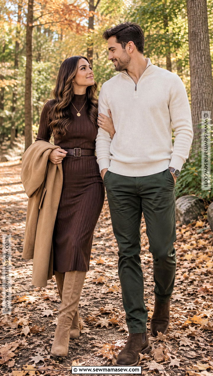 Chocolate Knit Dress With Tall Boots - 15 engagement photos outfits september