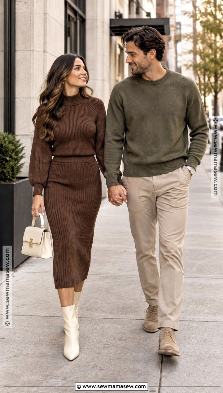 Chocolate Knit Set Fall Engagement Outfit - 15 fall engagement photoshoot outfits