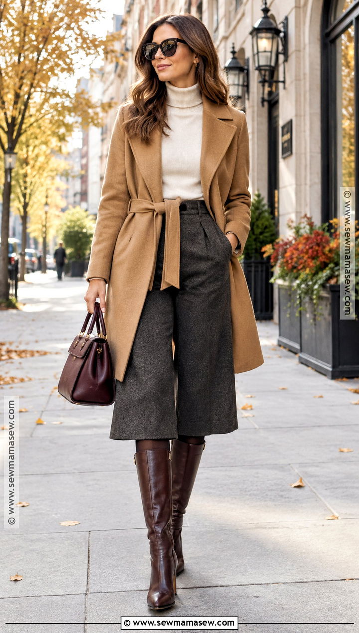 Chocolate Rider Boots With Wide Leg Culottes - 15 Rider Boots Outfit Fall