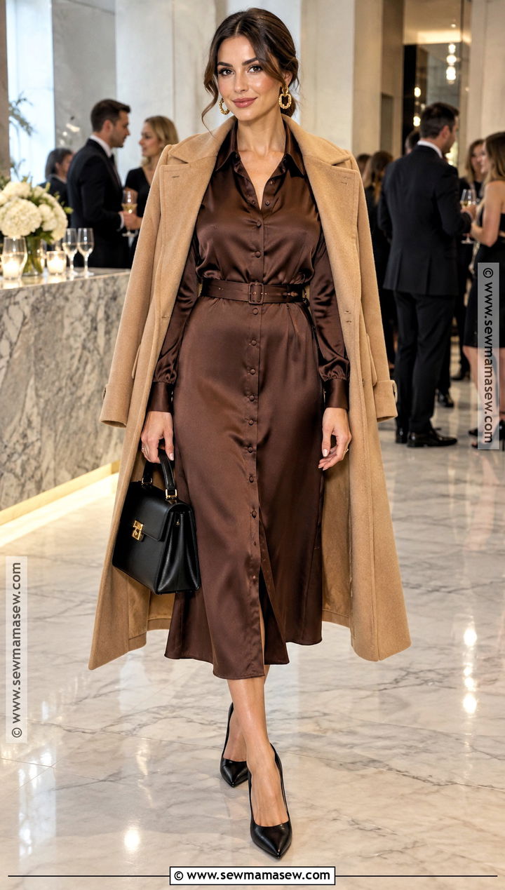 Chocolate Satin Shirt Cocktail Dress - 25 fall cocktail dress ideas