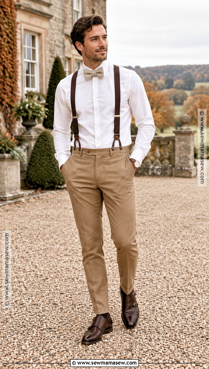 Chocolate Suspenders And Cream Bow Tie Outfit - 15 Fall Wedding Suspenders Bow Ties Ideas