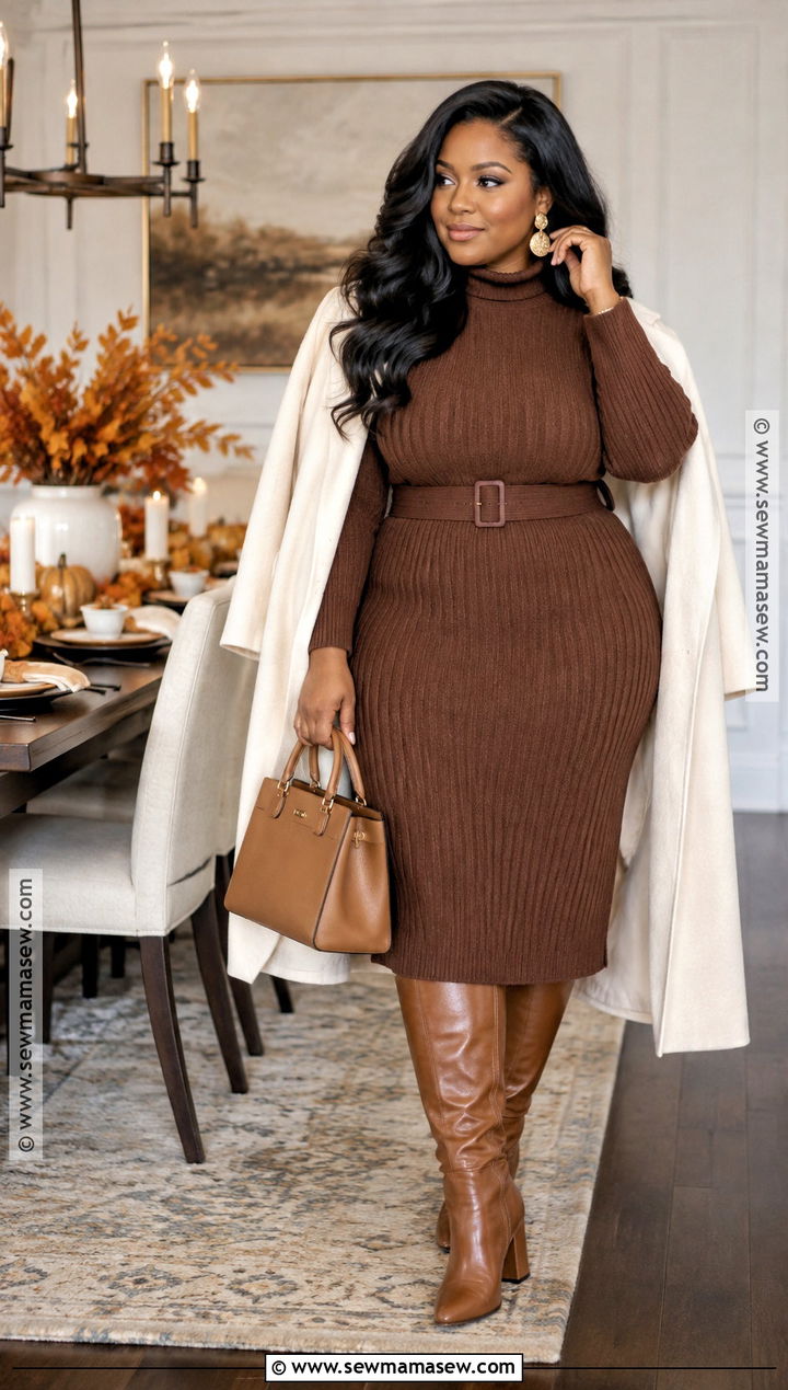 Chocolate Sweater Dress Thanksgiving Outfit - 15 black woman thanksgiving outfit ideas