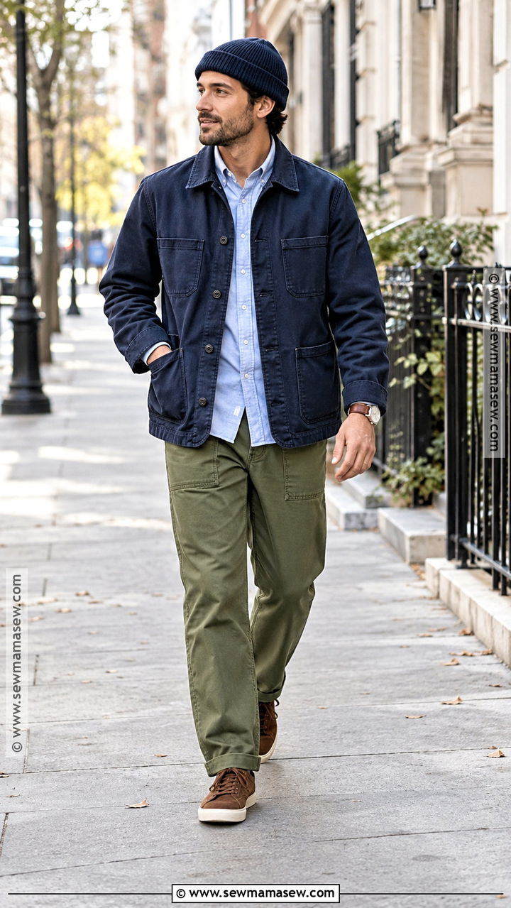 Chore Coat With Oxford Shirt And Fatigue Pants - 20 Mens Casual Fall Outfits