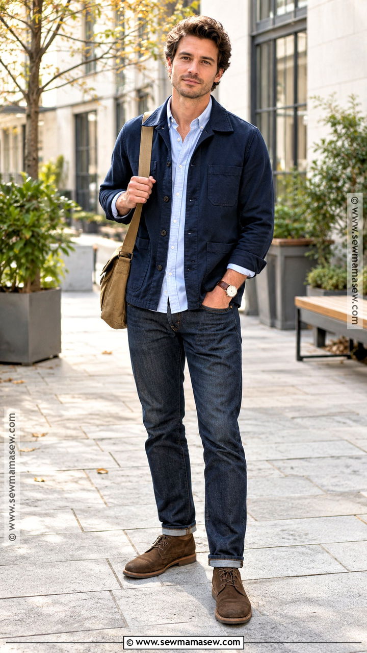 Chore Coat With Oxford Shirt and Jeans - 20 fit inspo men autumn ideas