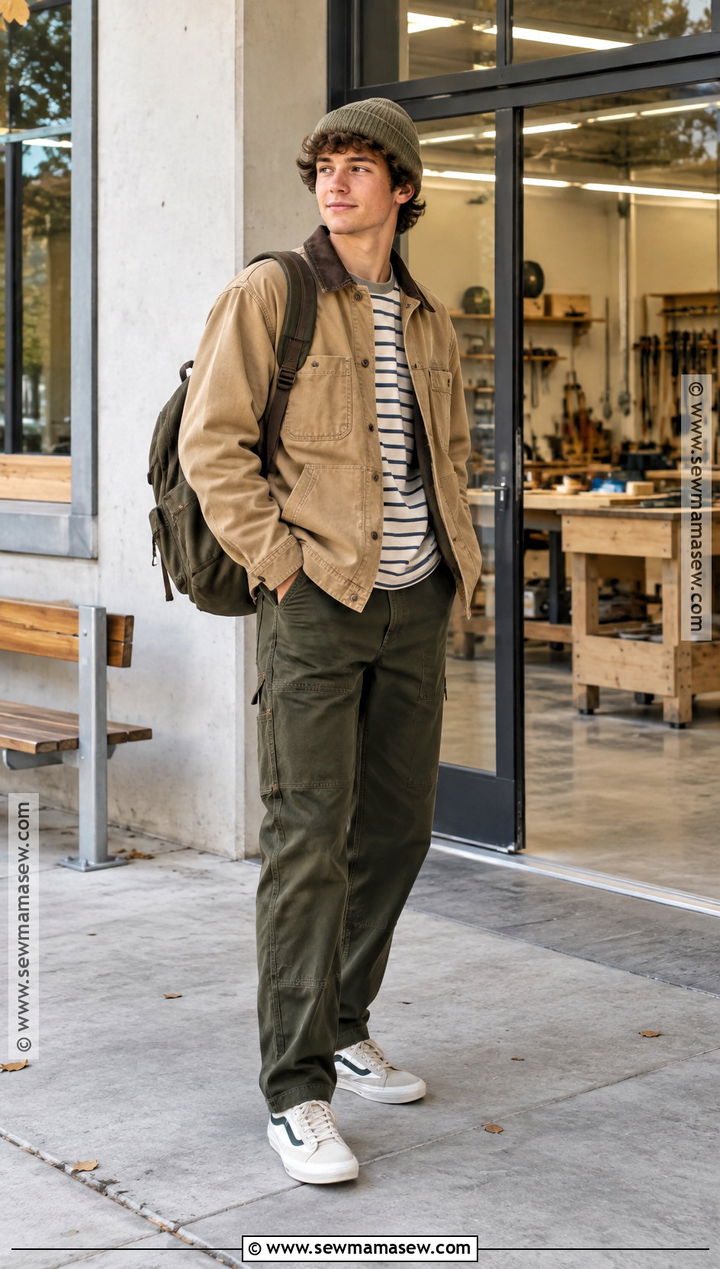 Chore Jacket And Carpenter Pants Outfit - 15 guys back to school outfits