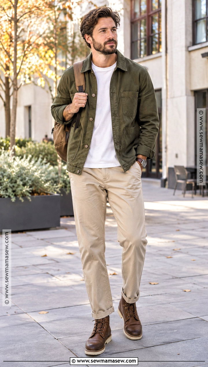 Chore Jacket And Chinos Fall Outfit - 25 Fall Mens Outfits