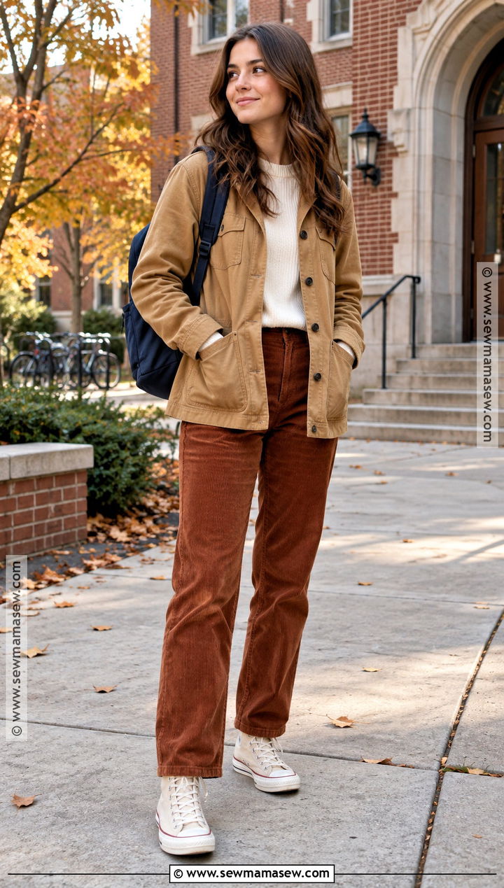 Chore Jacket And Corduroy Pants Outfit - 15 Back To School Wardrobe Ideas