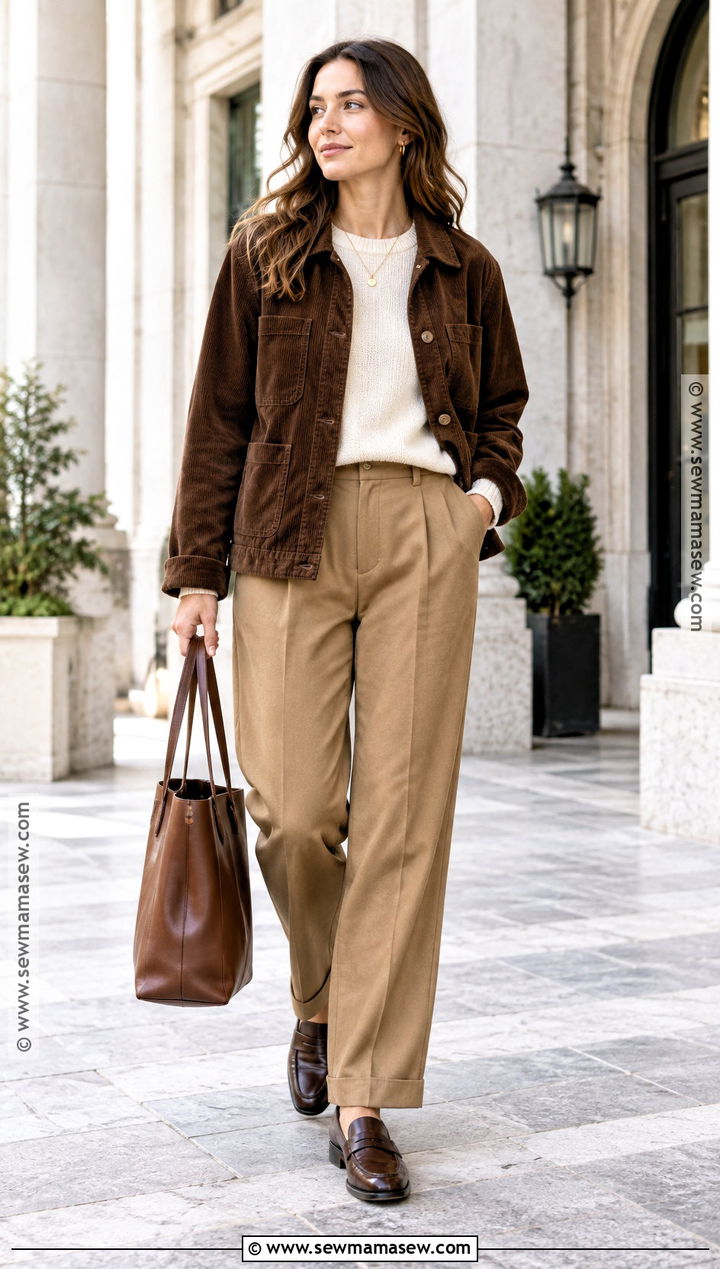 Chore Jacket And Relaxed Trousers Fall Outfit - 20 Comfy Cute Outfits Fall