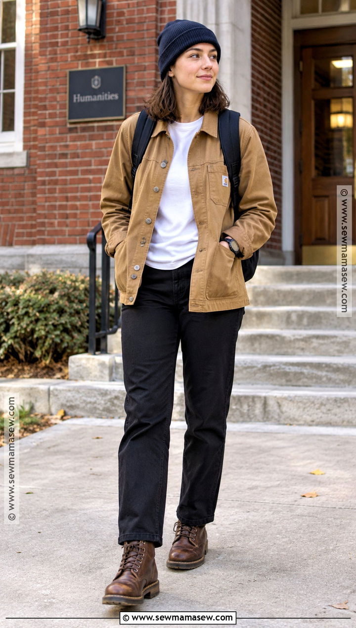 Chore Jacket And Straight Leg Pants Outfit - 15 masc back to school outfits