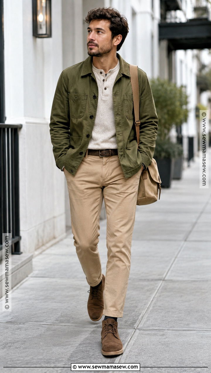Chore Jacket Autumn Outfit With Chinos - 25 autumn outfits men casual