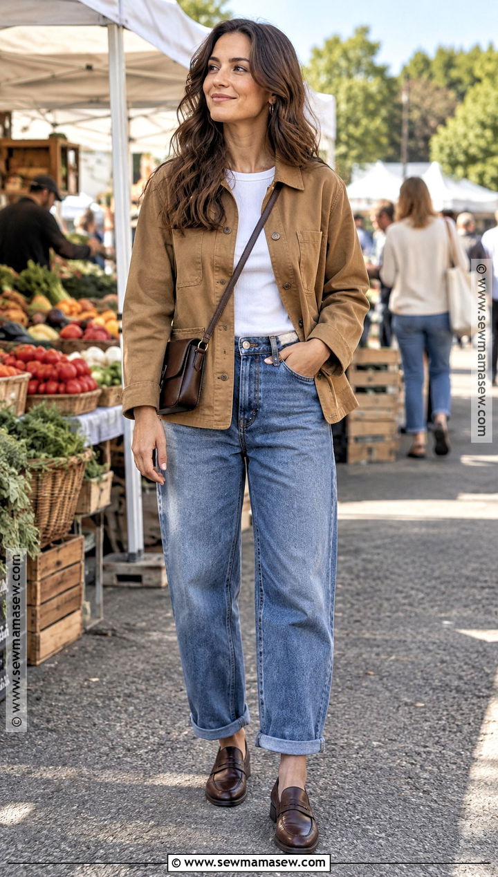 Chore Jacket Fall Outfit With Barrel Jeans - 15 fall fashion 2026 casual ideas
