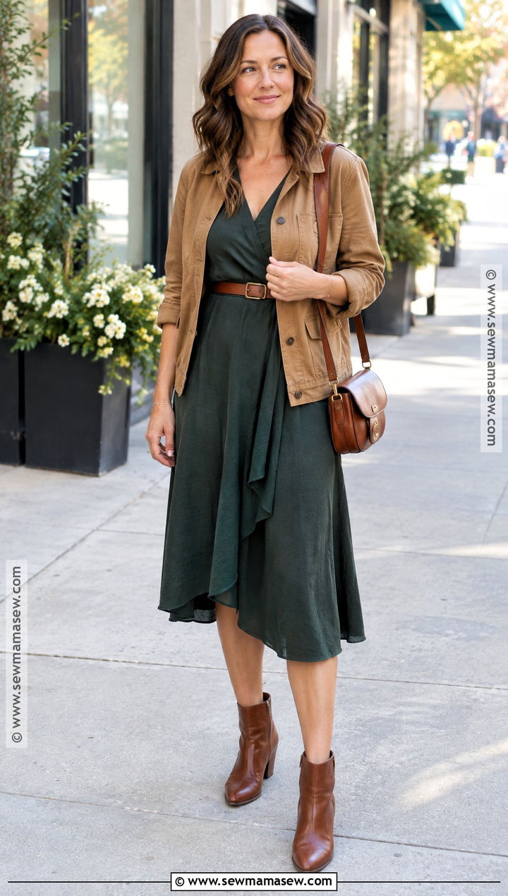 Chore Jacket and Midi Dress Fall Outfit - 15 fall fashion for over 30 ideas