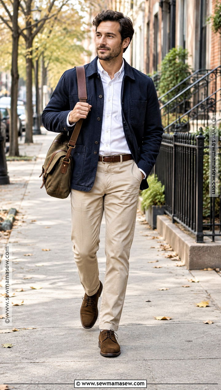 Chore Jacket and Oxford Shirt Smart Casual Fall Outfit - 15 smart casual fall outfits for men