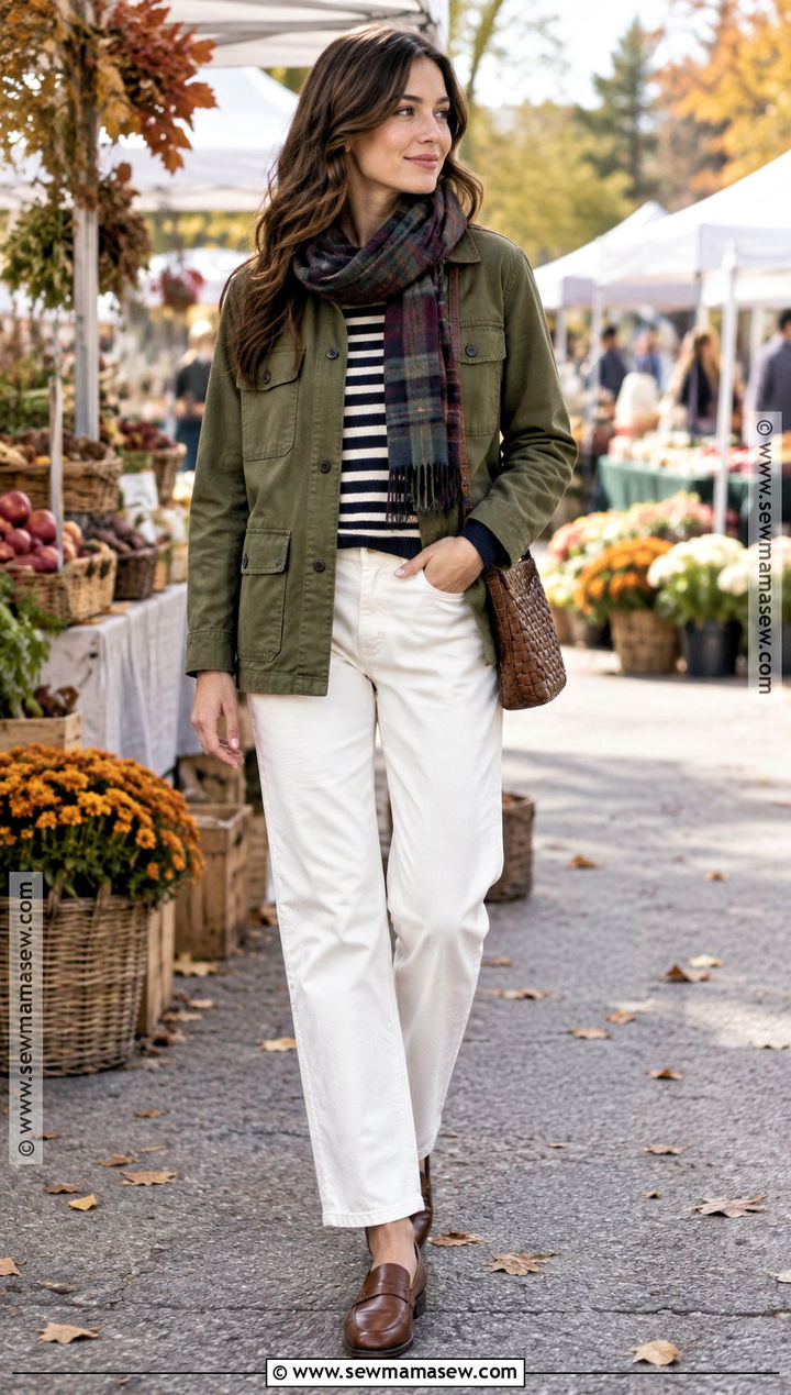 Chore Jacket and White Jeans Fall Outfit - 15 cute fall 2026 outfits