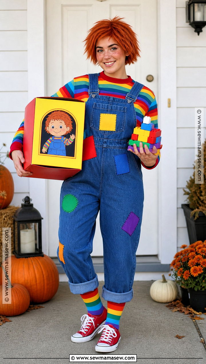 Chucky Costume With Striped Overalls - 30 halloween costumes with overalls
