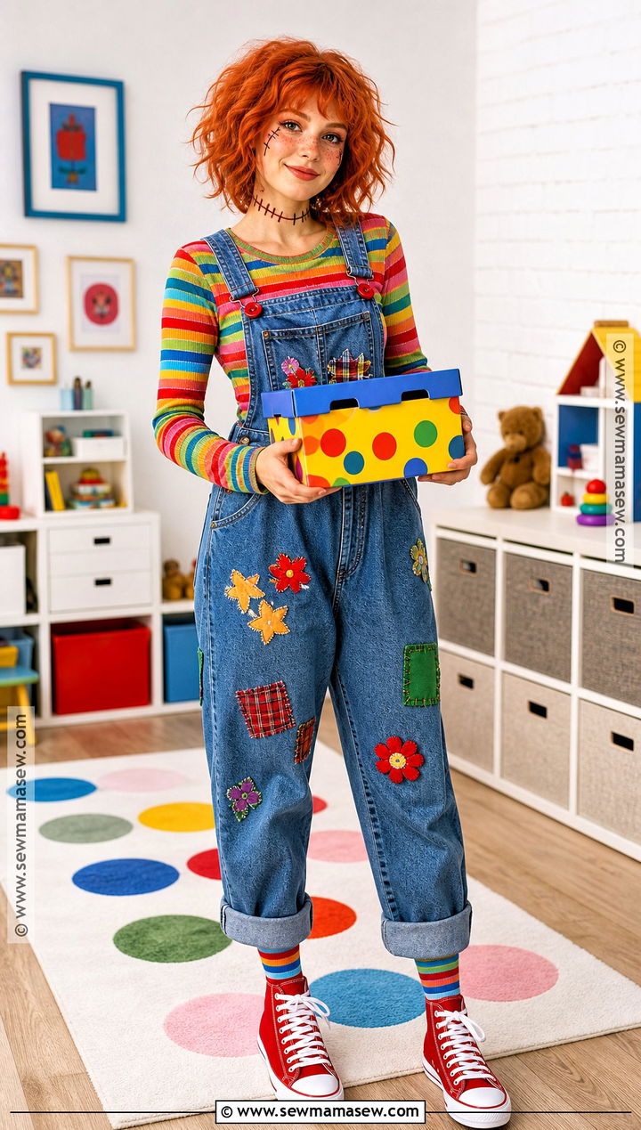 Chucky Costume With Striped Shirt And Overalls - 30 scary movie costumes