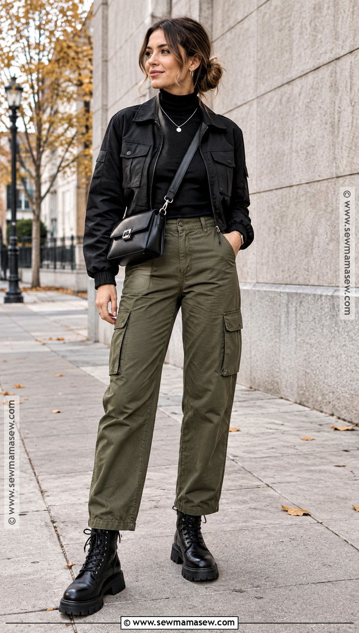 Chunky Boots With Cargo Pants And Fitted Turtleneck - 20 chunky boots outfit fall