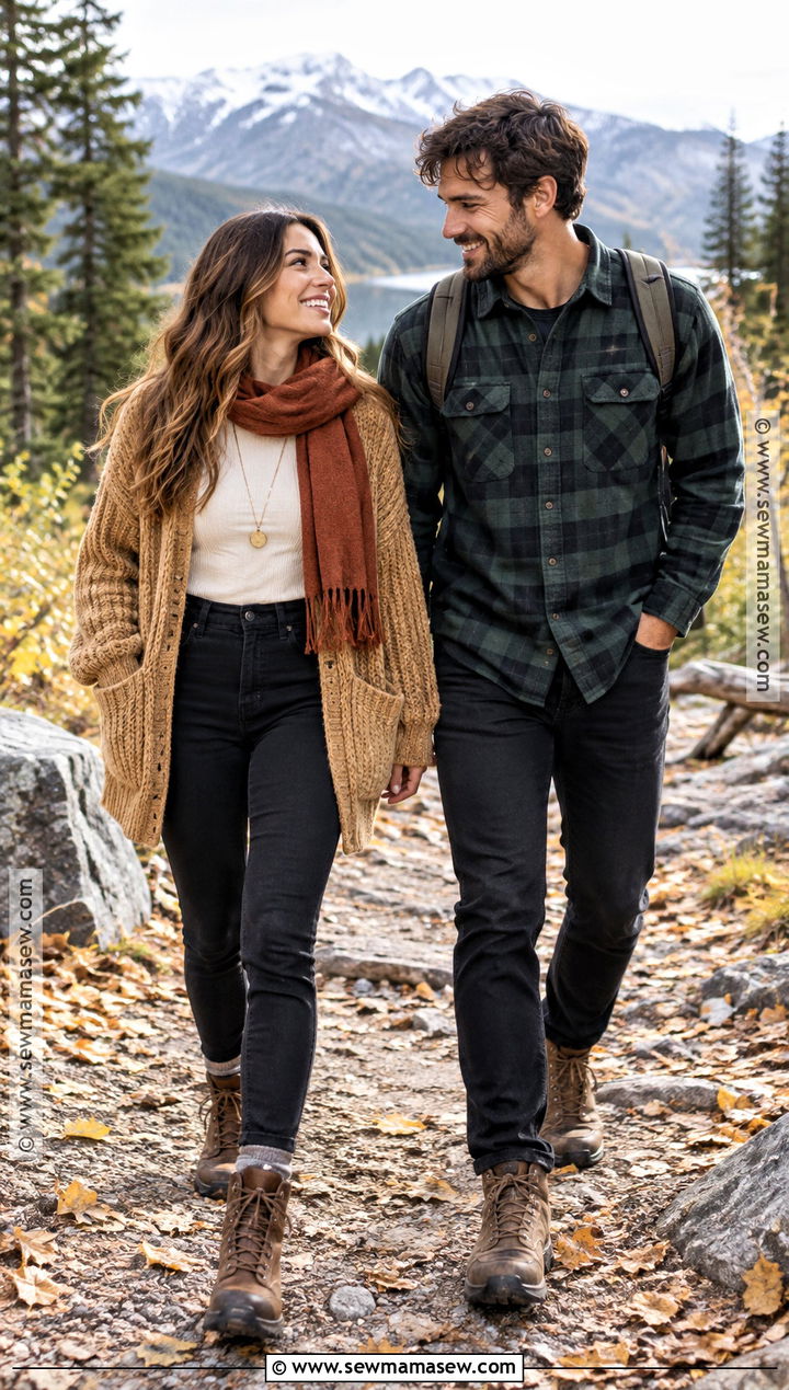 Chunky Cardigan And Black Jeans Mountain Engagement Outfit - 15 Fall Mountain Engagement Photos Outfit Ideas