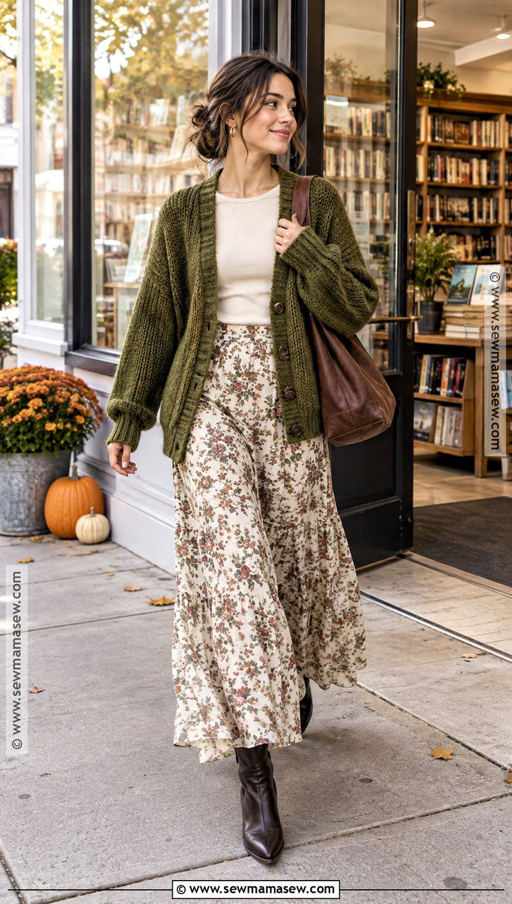 Chunky Cardigan And Maxi Skirt Fall Outfit Collage - 15 Fall Outfit Inspiration Collage Ideas