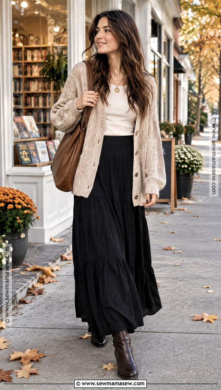 Chunky Cardigan And Maxi Skirt Fall Outfit - 25 dope fall outfits