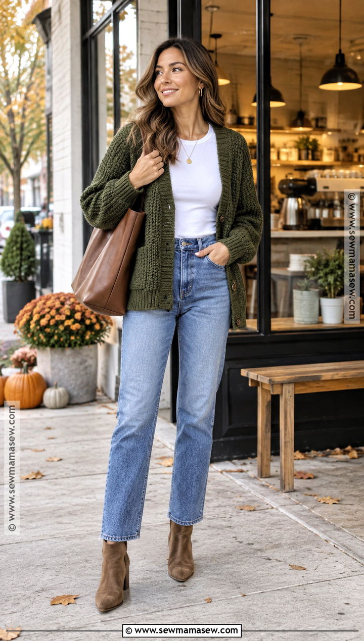 Chunky Cardigan And Straight Jeans Autumn Outfit - 30 autumn outfits aesthetic