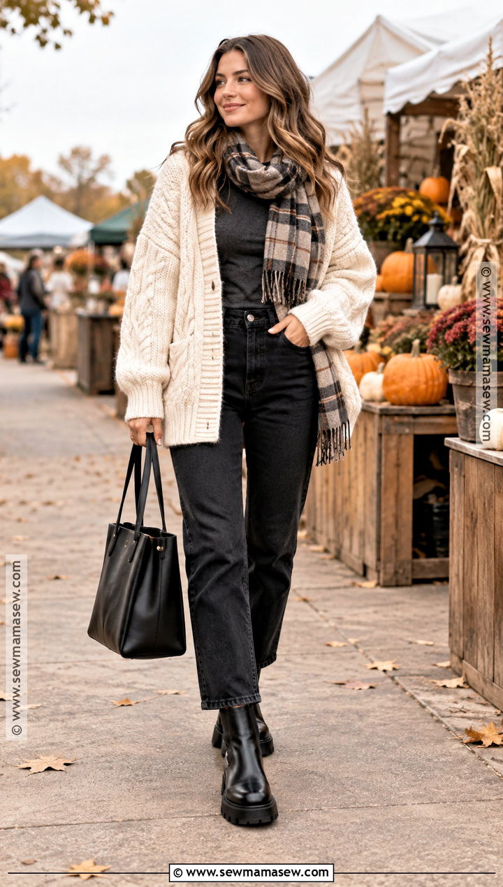 Chunky Cardigan With Black Jeans - 15 autumn outfit with cardigan and jeans