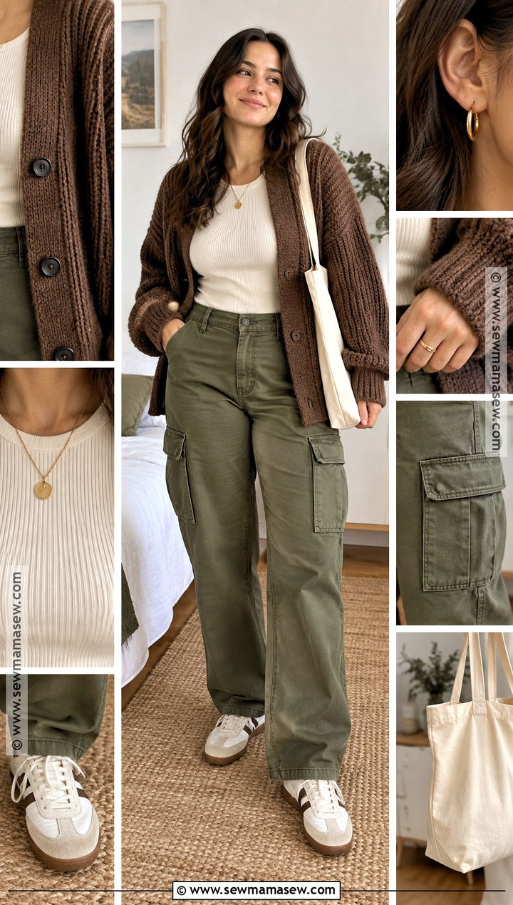 Chunky Cardigan and Cargo Pants Autumn Outfit - 15 cozy autumn outfit collage ideas