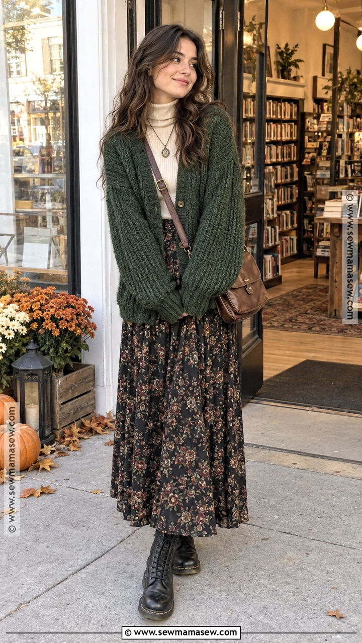 Chunky Cardigan and Maxi Skirt 90s Fall Outfit - 20 90s fall outfits aesthetic