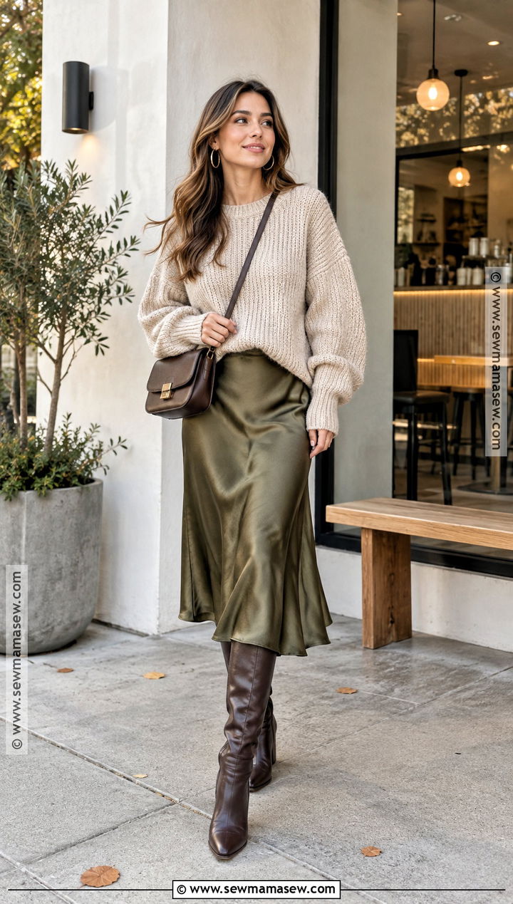 Chunky Jumper With Slip Skirt And Boots - 20 fall jumper outfit ideas