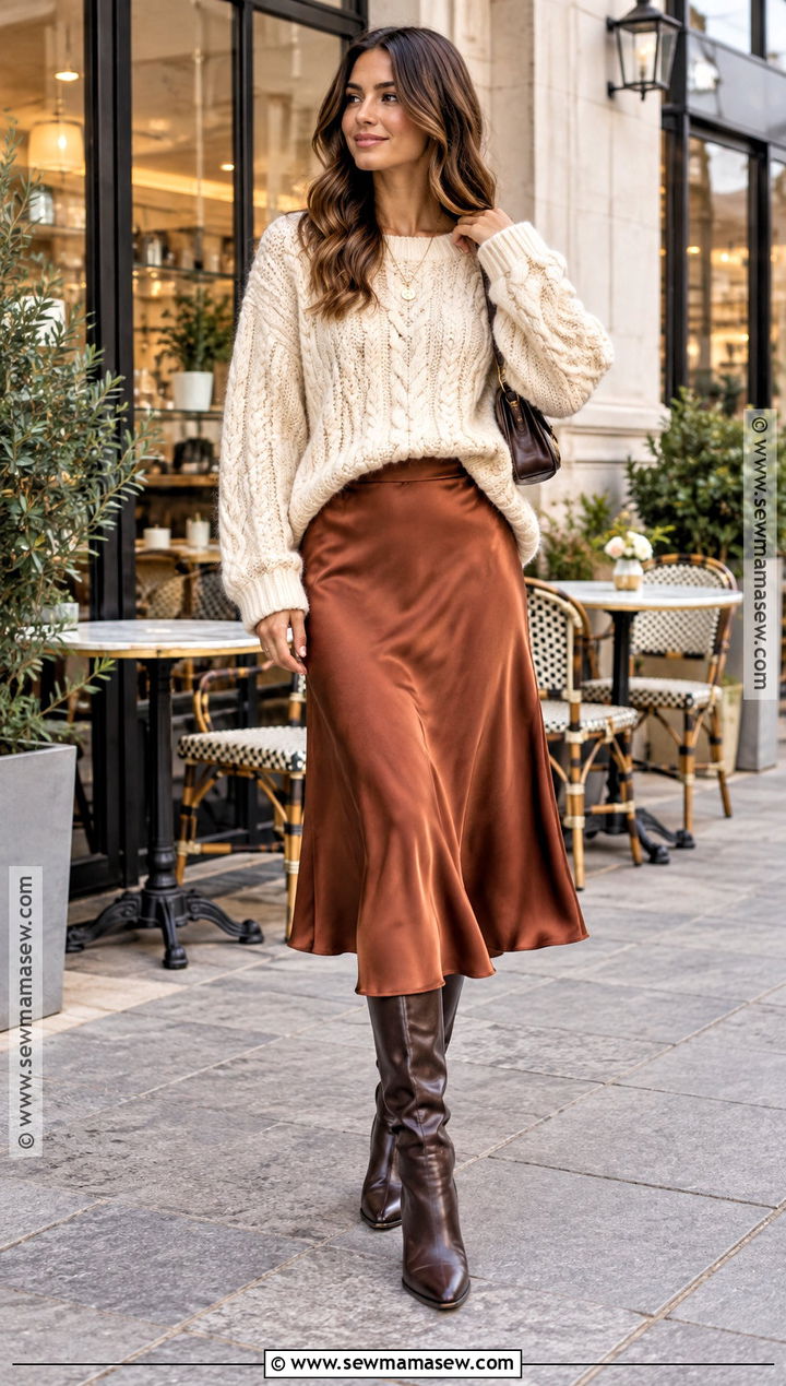 Chunky Knit And Midi Skirt Autumn Outfit - 25 Autumn Outfits 2026 Women Trends