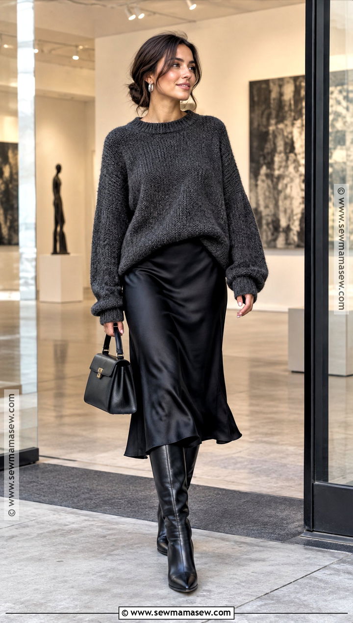 Chunky Knit Sweater Over A Slip Dress - 15 Chunky Knit Sweater Fall Style Ideas