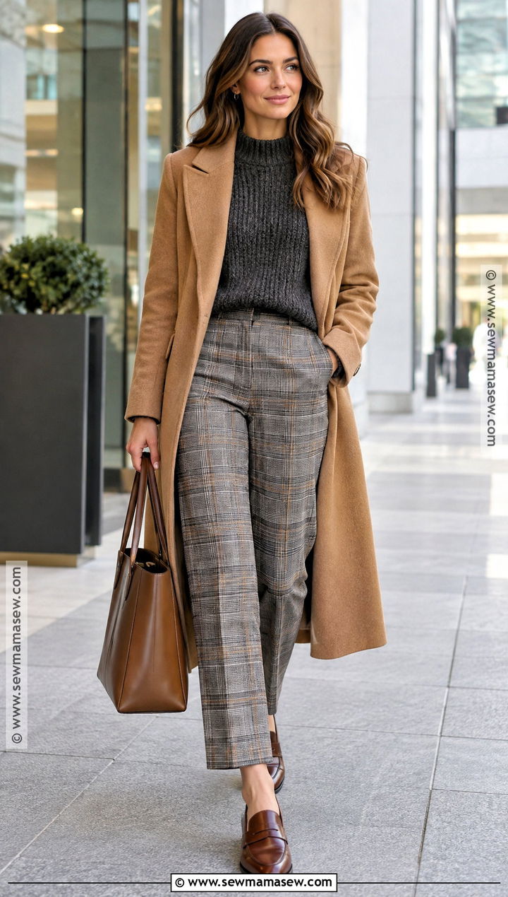 Chunky Knit Sweater With Plaid Trousers - 15 Chunky Knit Sweater Fall Style Ideas