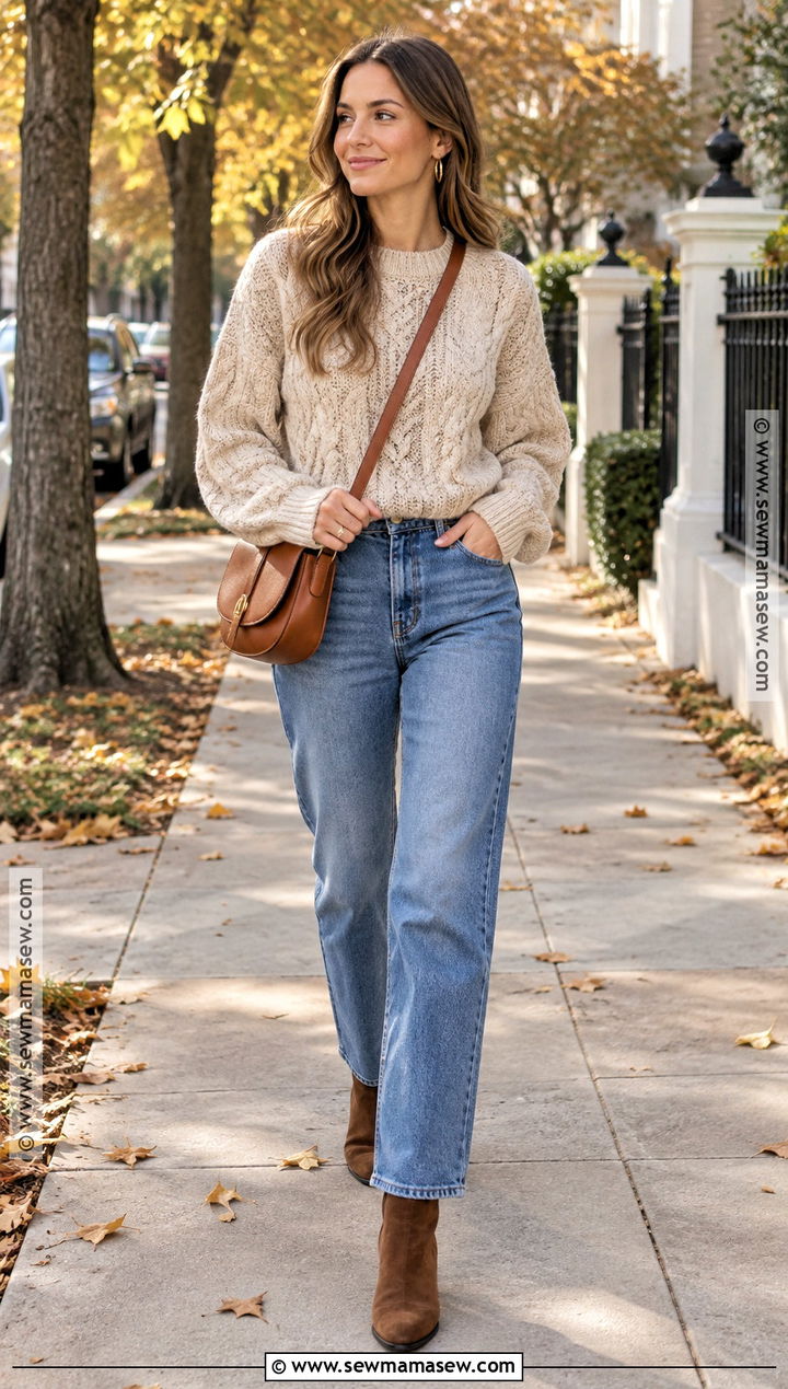 Chunky Knit Sweater With Straight Leg Jeans - 15 Chunky Knit Sweater Fall Style Ideas