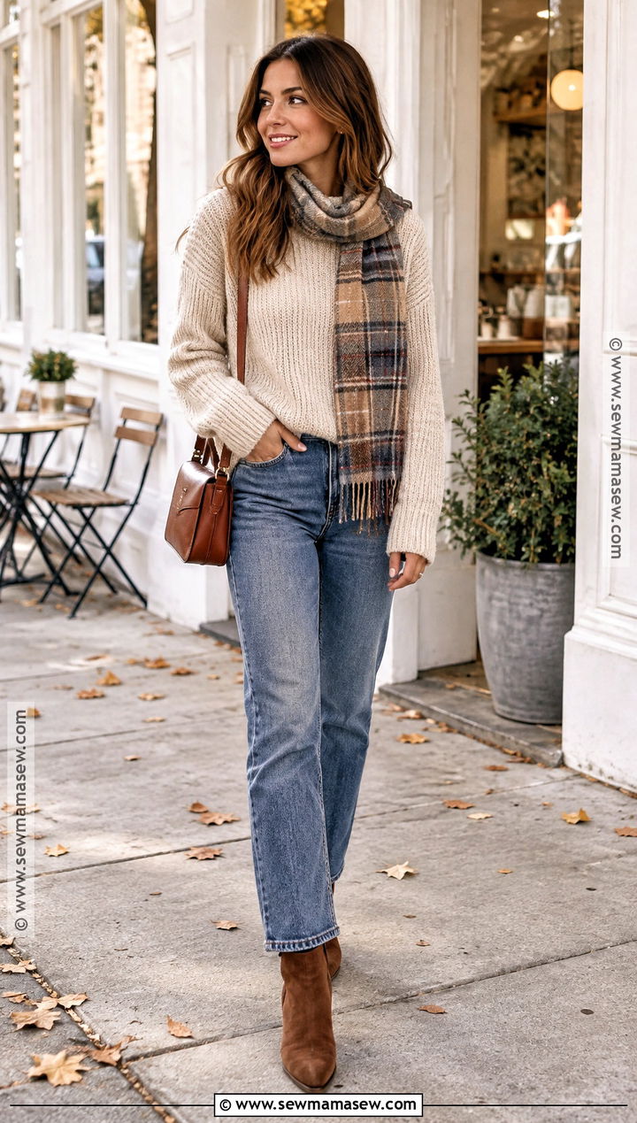 Chunky Knit and Straight Leg Jeans Autumn Outfit - 15 autumn outfit inspiration collage ideas