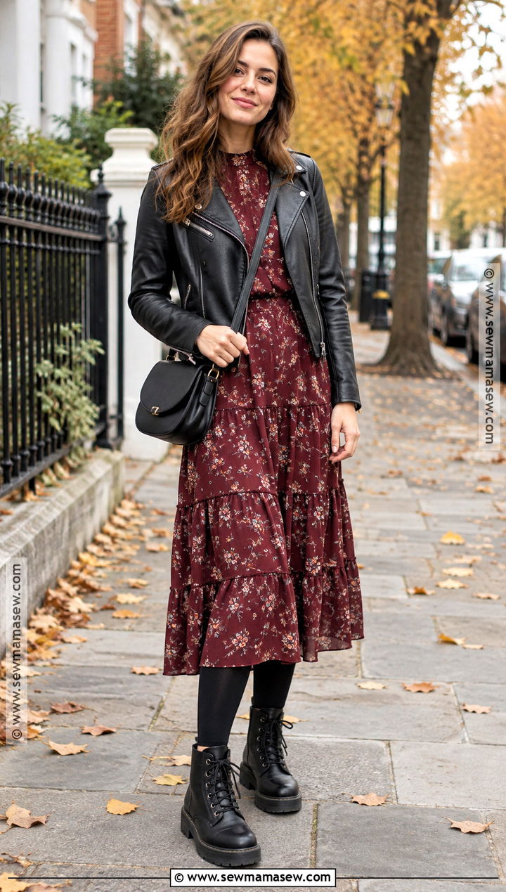 Chunky Lace Up Boots With a Floral Dress - 20 autumn shoe ideas