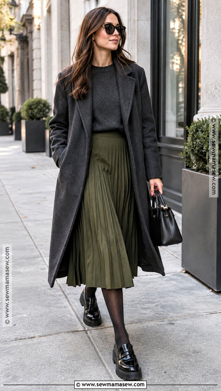 Chunky Loafers With Pleated Midi Skirt - 20 fall work shoes