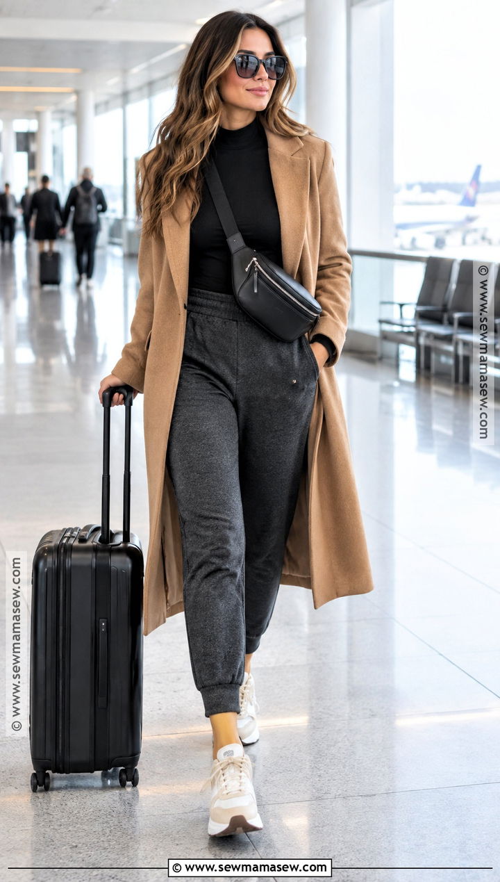 Chunky Sneakers With Joggers And Long Coat - 15 Casual Fall Sneaker Outfits